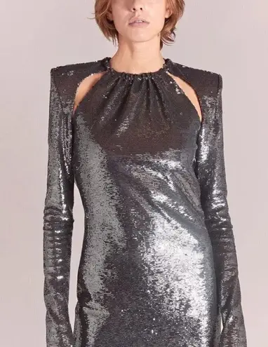 THE ATTICO Sequin Cut Out Chain Neck Gown in Black 42 4