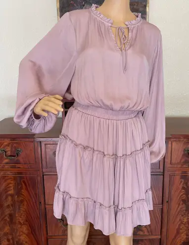 Glam Boho Ruffled Ballon Long Sleeve Mini Dress Blush Pink Size Large