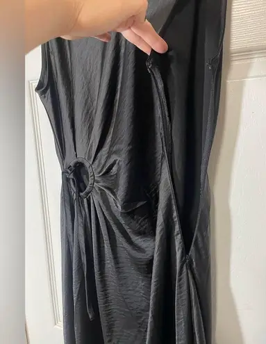 House of Harlow 1960 Women's Satin Slip Dress Circle Side Cutout in Black Sz XL