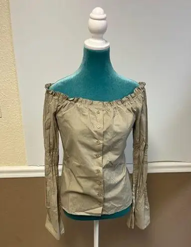 United Colors Of Benetton Off-Shoulder Blouse Women’s Size M Beige Button Front