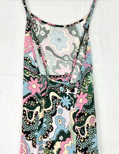 Celia B Retro Floral Maxi Dress Size XS Spaghetti Strap Vibrant Colorful Pink