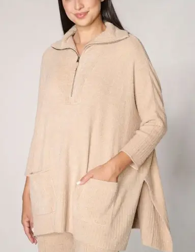 Barefoot Dreams Beige Half Zip Rolled Edge Pockets Tunic Sweater Small/Medium - Image 1