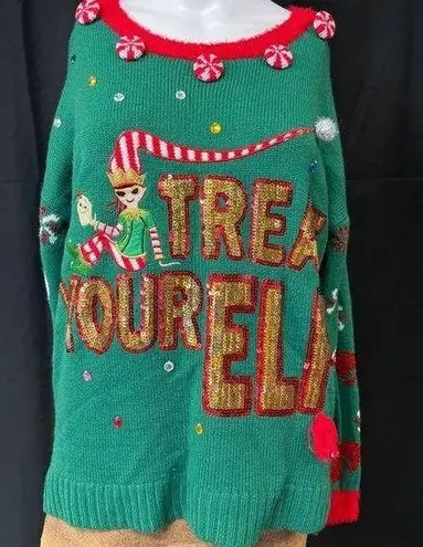 Holiday Time Women's Green Christmas Ugly Sweater SzM(8-10) SKU 4194