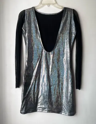Vintage 00s Y2K Glitzy Clobber Rainbow Chrome Mini Bodycon Dress M Silver Size M