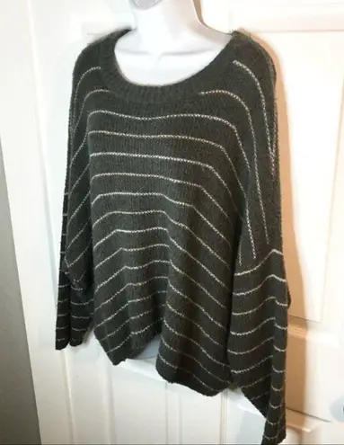 Rag Poets  Metallic Stripe Slouchy Sweater Dolman Charcoal Grey Pink M