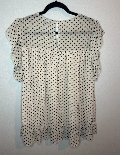 Suzanne Betro Women’s Large Pink and Black Polka Dot Short Sleeve Blouse