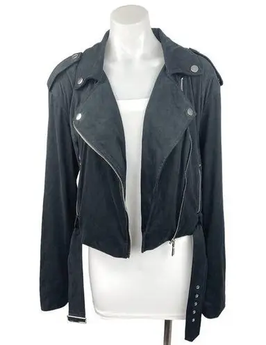We Wore What Danielle Bernstein Black Faux Suede Leather Biker Moto Jacket Size L