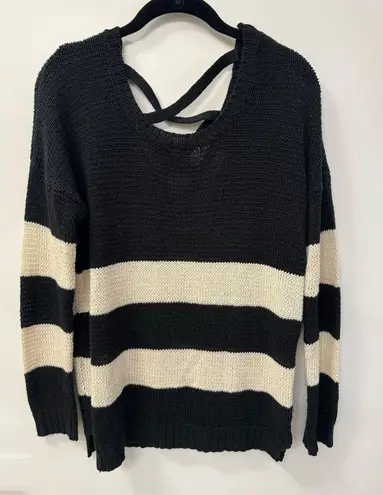 Olive & Oak Sweater Ivory & Black Striped Criss Cross Back Size Medium