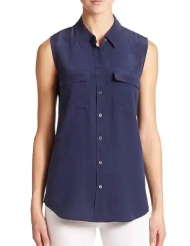 Equipment FEMME 'Slim Signature' Sleeveless Silk Shirt (navy)