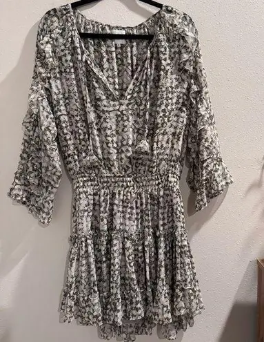 MISA Los Angeles Medium Green Floral Penelope Mini Dress Chiffon Tiered Cocktail