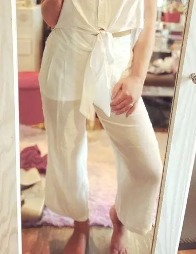I.N. San Francisco Wide Leg Pants Small White Bow Cropped Flowy Casual BOHO linen