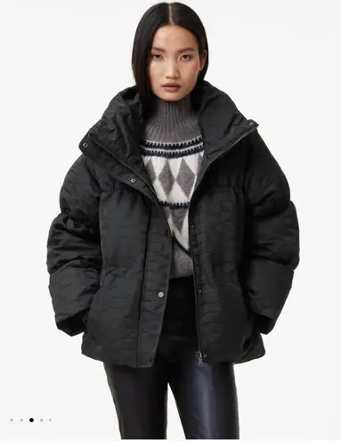 ALLSAINTS Peckham Geometric Jacquard women’s Puffer Jacket size 12 New no tags Black