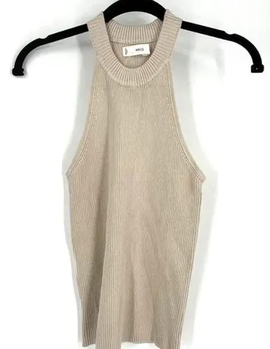 Mango MNG  Knit Halter Tank Top XS Ribbed Tan Neutral Minimalist Basic Staple