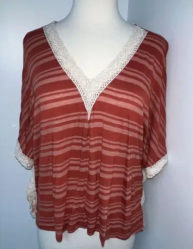D'closet Womens Boxy Cropped Top Size S M Rust Striped Crochet Boho V