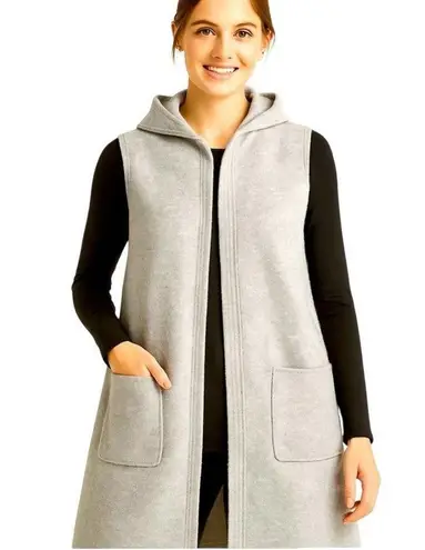 Adrienne Vittadini Woman Hooded Knit Vest 1X Gray Longline Open Front Pockets