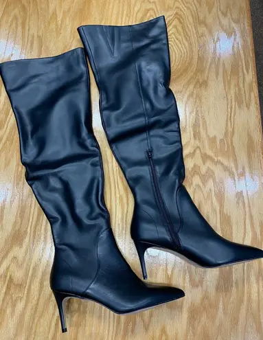 Charles David Piano Women's Black Leather Stiletto Heel Over-the-Knee Boots 10M - Image 1