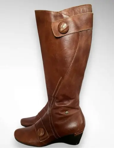 Pikolinos Women's Brown Leather Riding Boots With Low Wedge Size 41 | EUC