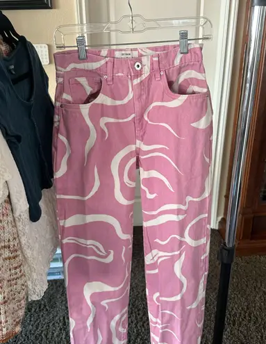 Cotton On Loose Straight Pink and White Jeans with a Zebra-Like Pattern