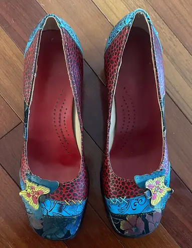 Obiono Handpainted Colorful Women's Shoes Butterfly Floral Indie Chunky Retro 38 Red Size 7.5