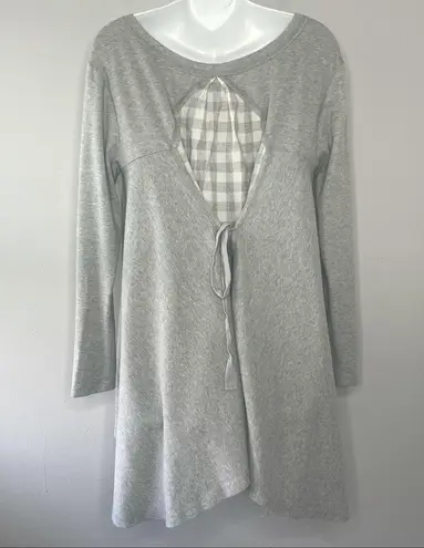 A’REVE Grey Plaid Tie Back Sweater Size Large Gray