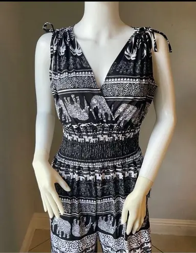 Black and White Elephant Print Jumpsuit Size 12