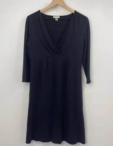 Garnet Hill Faux Wrap Dress Mini Black Cotton Stretchy Jersey Knit Womens Medium