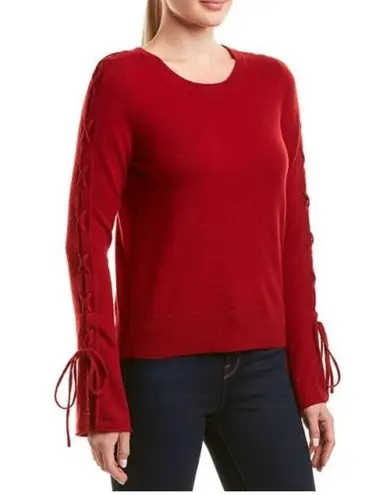 White + Warren Black Lace Up Sleeve Sweater