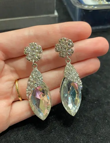 Large Statement Clear Pageant Earrings Multi