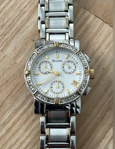 Bulova Chronograph Diamond Ladies Watch Pearl Dial Two-Tone Bracelet Case