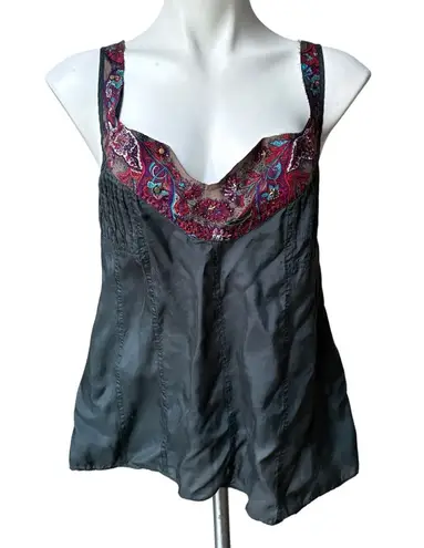 Free People Vtg 90’s/Y2K Low Cut Silk/Cotton Tank Top, Sz 12 Gray