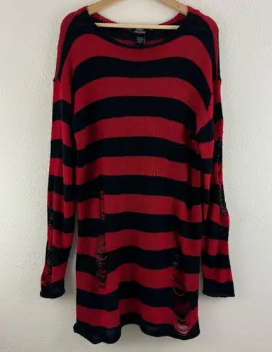 Social Collision Red Black Striped Distressed Knit Freddy Krueger Sweater Dress