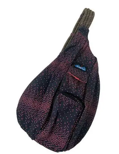 KAVU  Rope Sling Bag Backpack Navy Blue With Pink Polka Dots Pink Interior