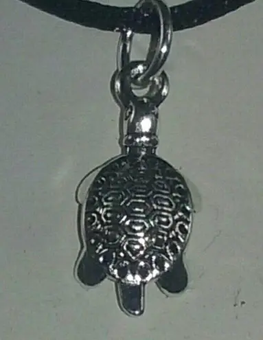 Handmade Hand Crafted Necklace Tortoise Silver Silk Cord #8