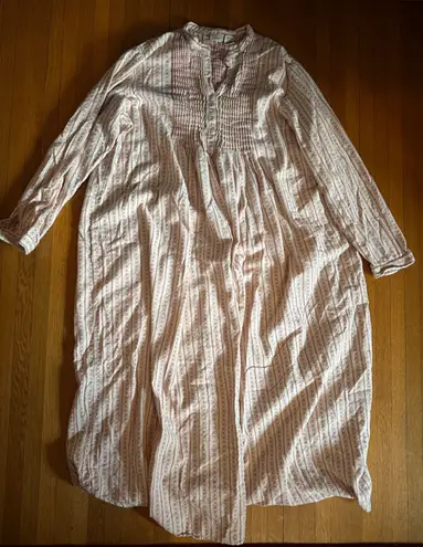Vtg LL Bean Dobby Pintuck Cream/Beige Cotton Prairie Flannel Nightgown, Size XL Red