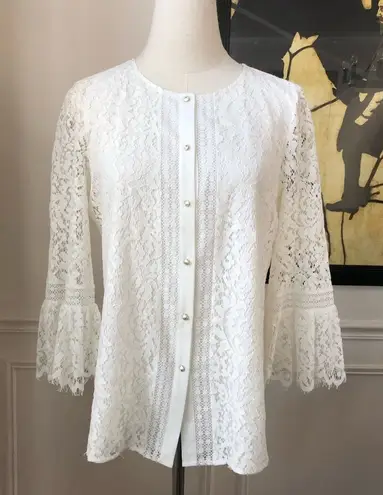 Karl Lagerfeld Ivory Lace Trumpet Sleeve Top S