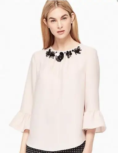 Kate Spade New York Pink Champaign Embellished Crepe Top Size XL