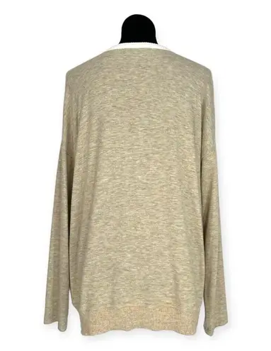 Michael Stars | XL | Taupe Ivory Ribbed Trim Scoop Neck Slouchy Pullover Sweater