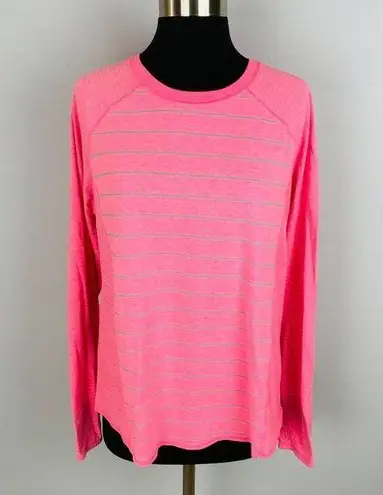 Tek Gear  Dry Tek Pink Gray Stripes Women's Pink Long Sleeve Thumb Hole Top