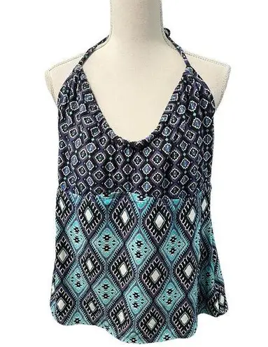 Kenneth Cole Reaction Blue Purple Aztec Print Halter Smock Tankini Swim Top 2X