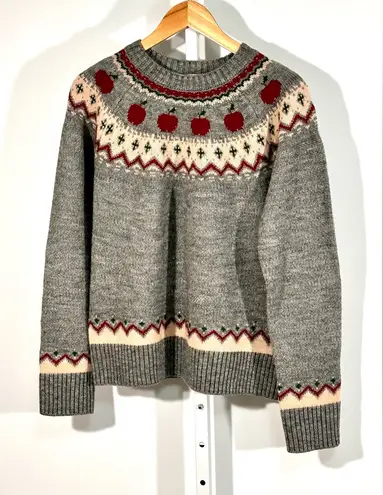 Kiel James Patrick apple fair isle sweater – grey wool L, orchardcore cottage