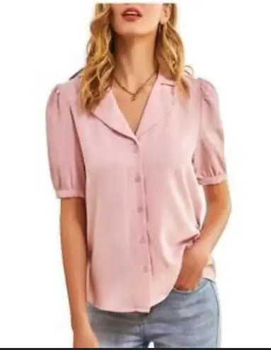 Grace Karin button front blouse puff sleeves NWT new delicate business office