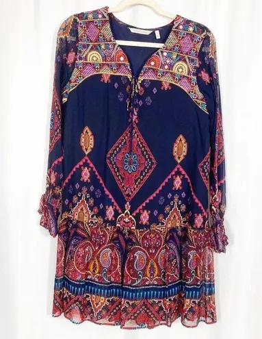 Soft Surroundings Iskra Paisley Floral Embroidered Bohemian Tunic: Navy Blue
