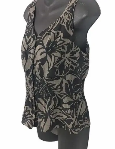 Sigrid Olsen  black/taupe floral silk blouse Size 8