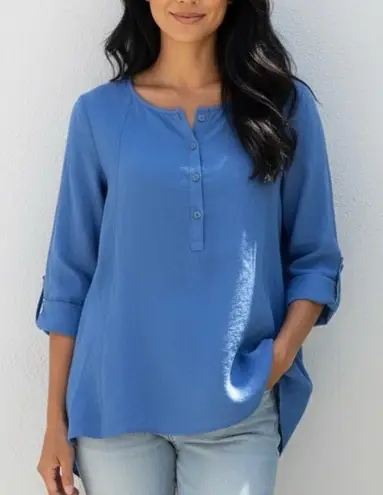 Habitat Clothes To Live In Oversized Button Tunic Blouse Top in Blue Large