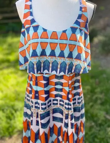 Jessica Simpson  Blue and Orange Geometric Dress