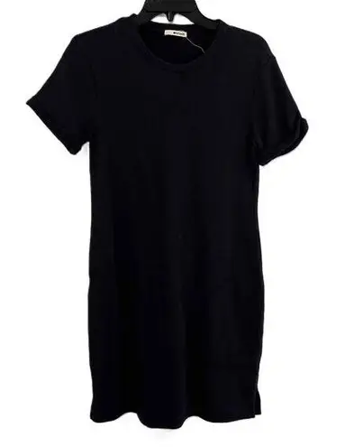 LA Made Black Short Sleeve Crew Neck Sweatshirt Dress With Pockets Knee Length