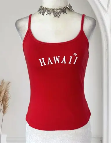Early 2000's Made in USA Red Cotton White Hawaii Flower Print Cami Top S