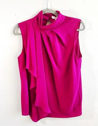 Parker  NYC Blouse Megan High Neck Flounce Sleeveless Top in Dark Azalea Sz M NWT