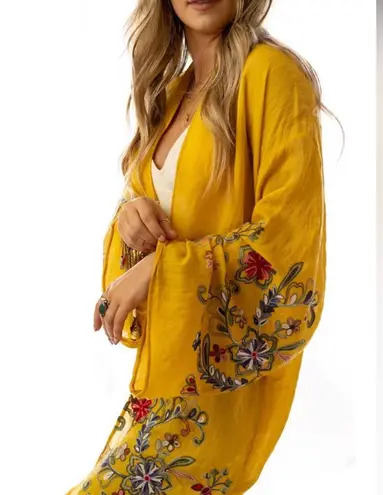 Three Birds Nest Floral Boho Embroidered Kimono Yellow Size undefined - Image 4