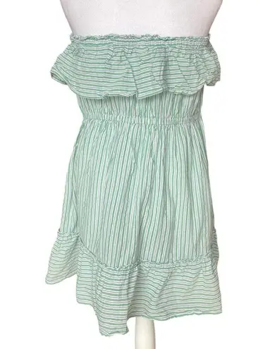 American Eagle America Eagle Green White Striped Strapless Ruffle Top Dress Womens Size Large